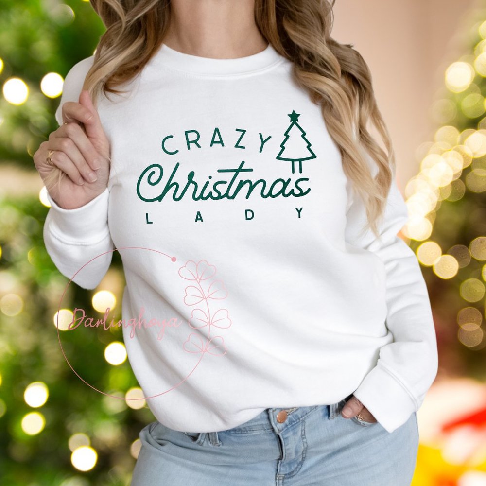 Crazy Christmas Lady Unisex Graphic Crew Neck Sweatshirt